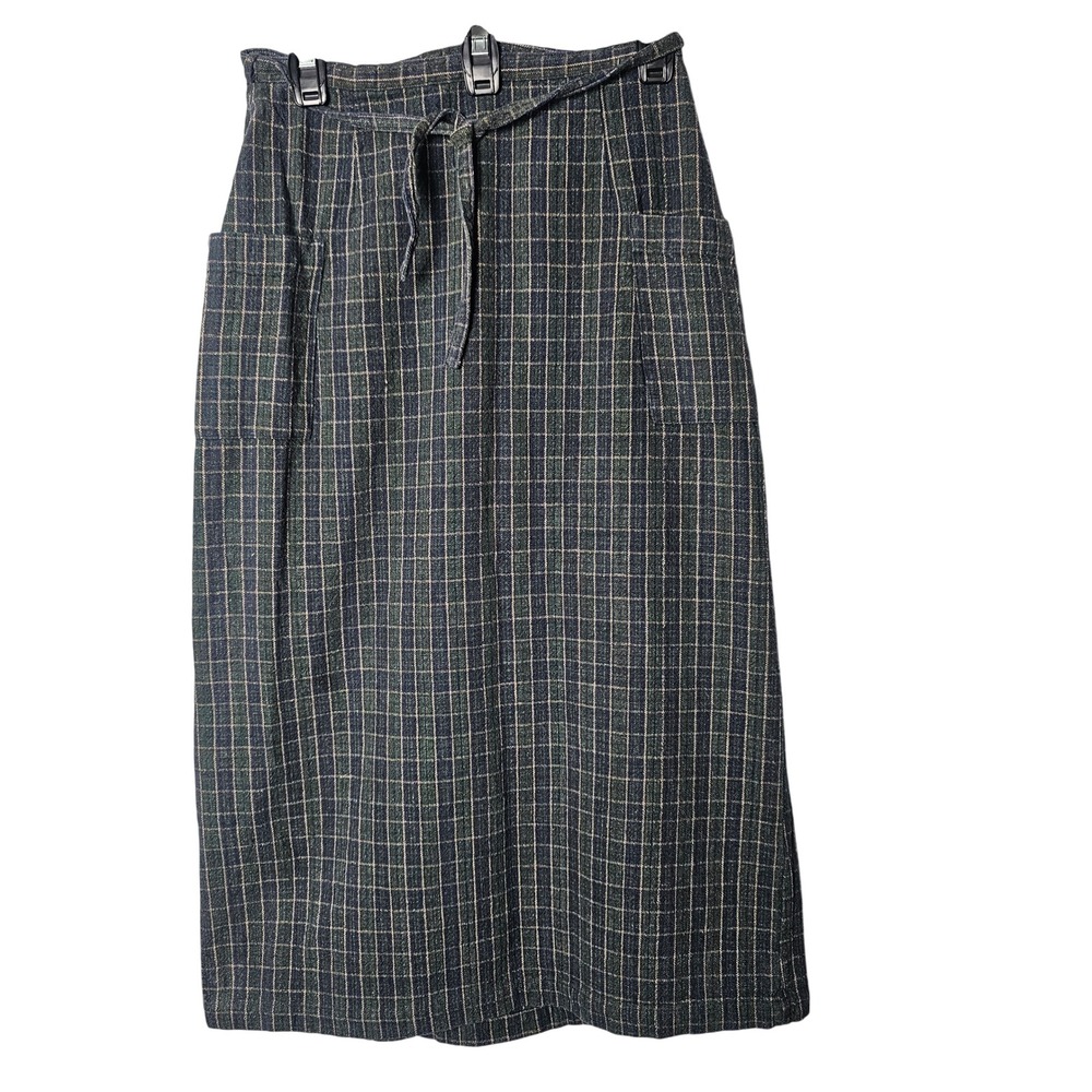 Vintage Abercrombie & Fitch Womens Plaid Linen Wrap Midi Skirt 12 90s Y2K Grunge